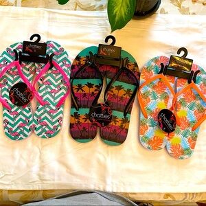 Flip Flops Flamingo Palm Trees and Palms! 3 Pairs Medium